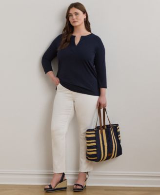 Plus Size Jersey Three-Quarter-Sleeve Tunic