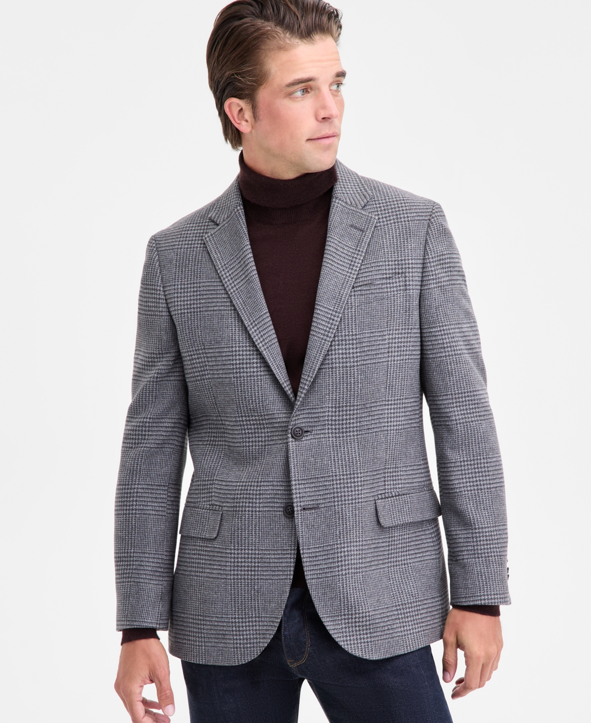 Men's Modern-Fit Gray Houndstooth Tweed Sport Coat - Grey Houndstooth