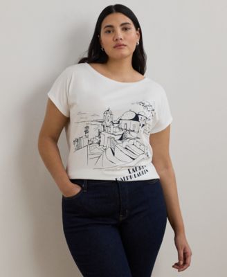 Lauren Ralph Lauren - Plus Size Cotton-Blend Jersey Graphic Tee