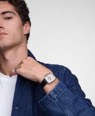 Men's Analog Black Genuine Leather Watch, 32mm