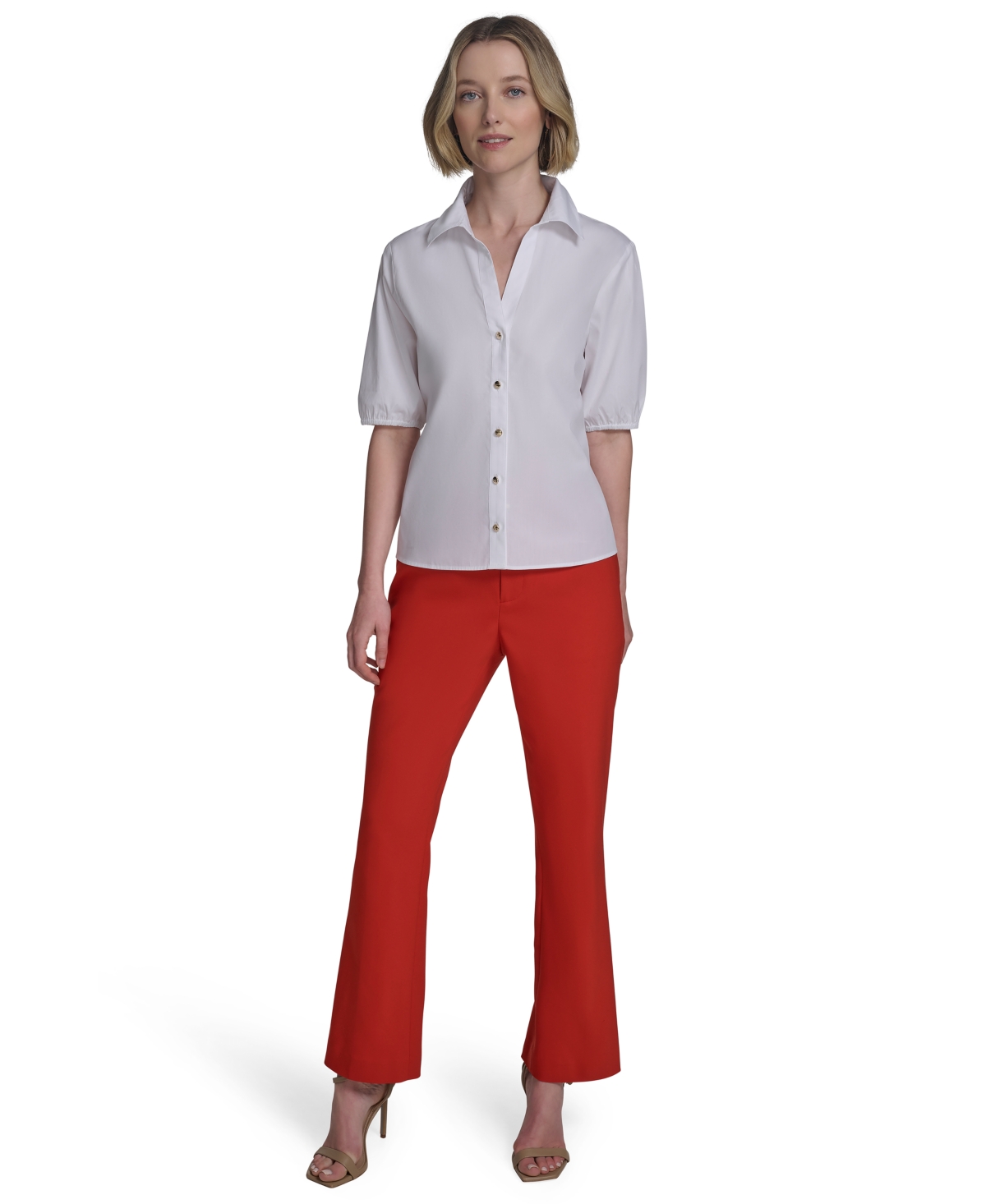 HALSTON WOMEN'S COTTON ELBOW-SLEEVE BUTTON-FRONT BLOUSE 