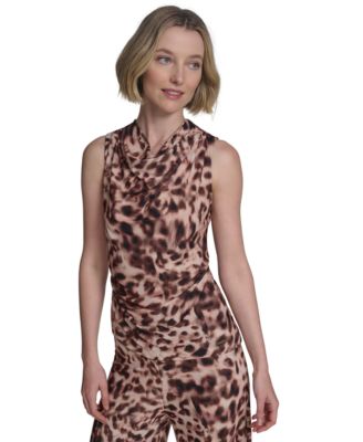 Halston - Women's Printed Cowlneck Sleeveless Top