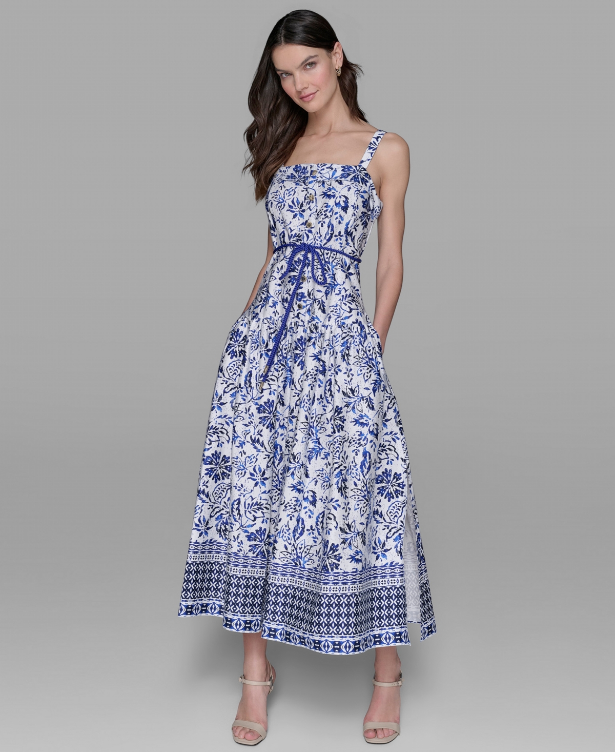 Karl Lagerfeld Women's Floral-print Square-neck Midi Dress