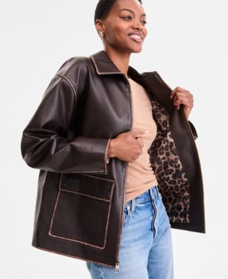 Women's Zip-Front Faux-Leather Coat