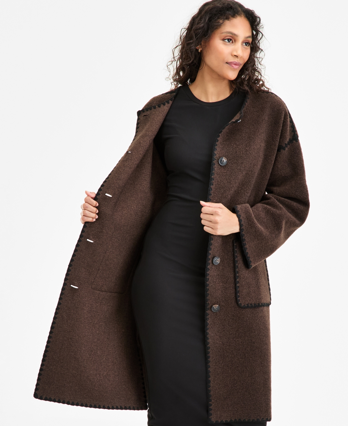 Bcbgmaxazria Women's Button-front Edge-stitch Scarf Coat In Brown