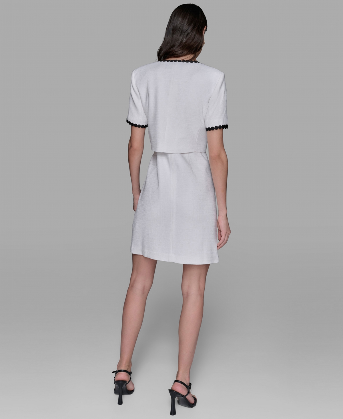 Karl Lagerfeld Women's Contrast-trim Short-sleeve Jacket In White