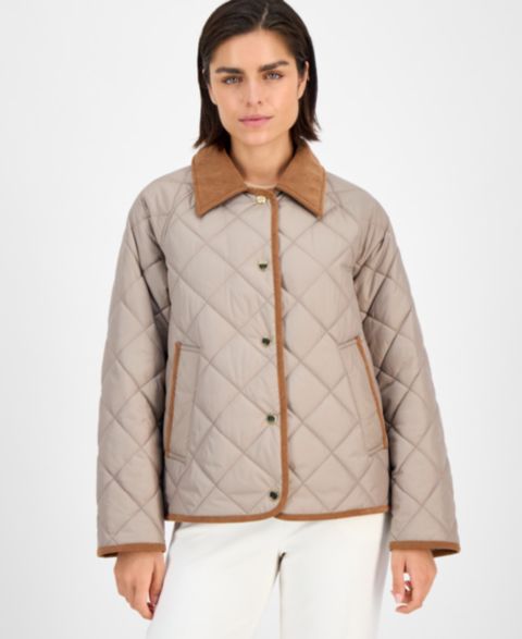 Женские куртки London Fog Women's Reversible Quilted Corduroy-Trim Coat
