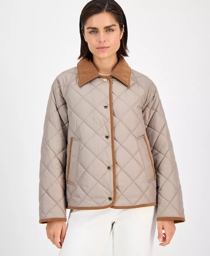Women's Reversible Quilted Corduroy-Trim Coat