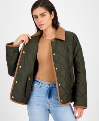 Women's Reversible Quilted Corduroy-Trim Coat