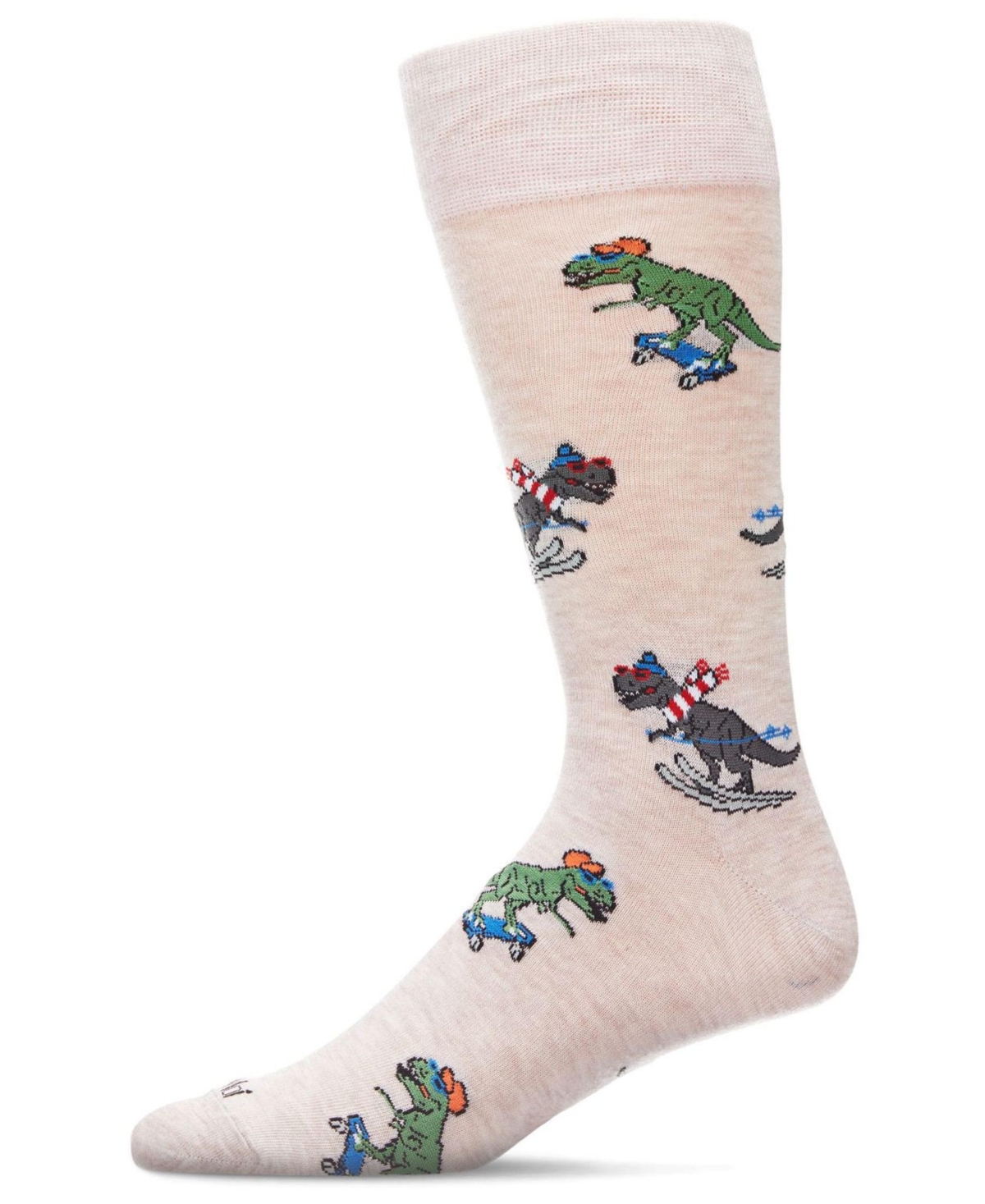 Men's Skiing and Skating Dinosaurs Novelty Crew Socks - Ivory