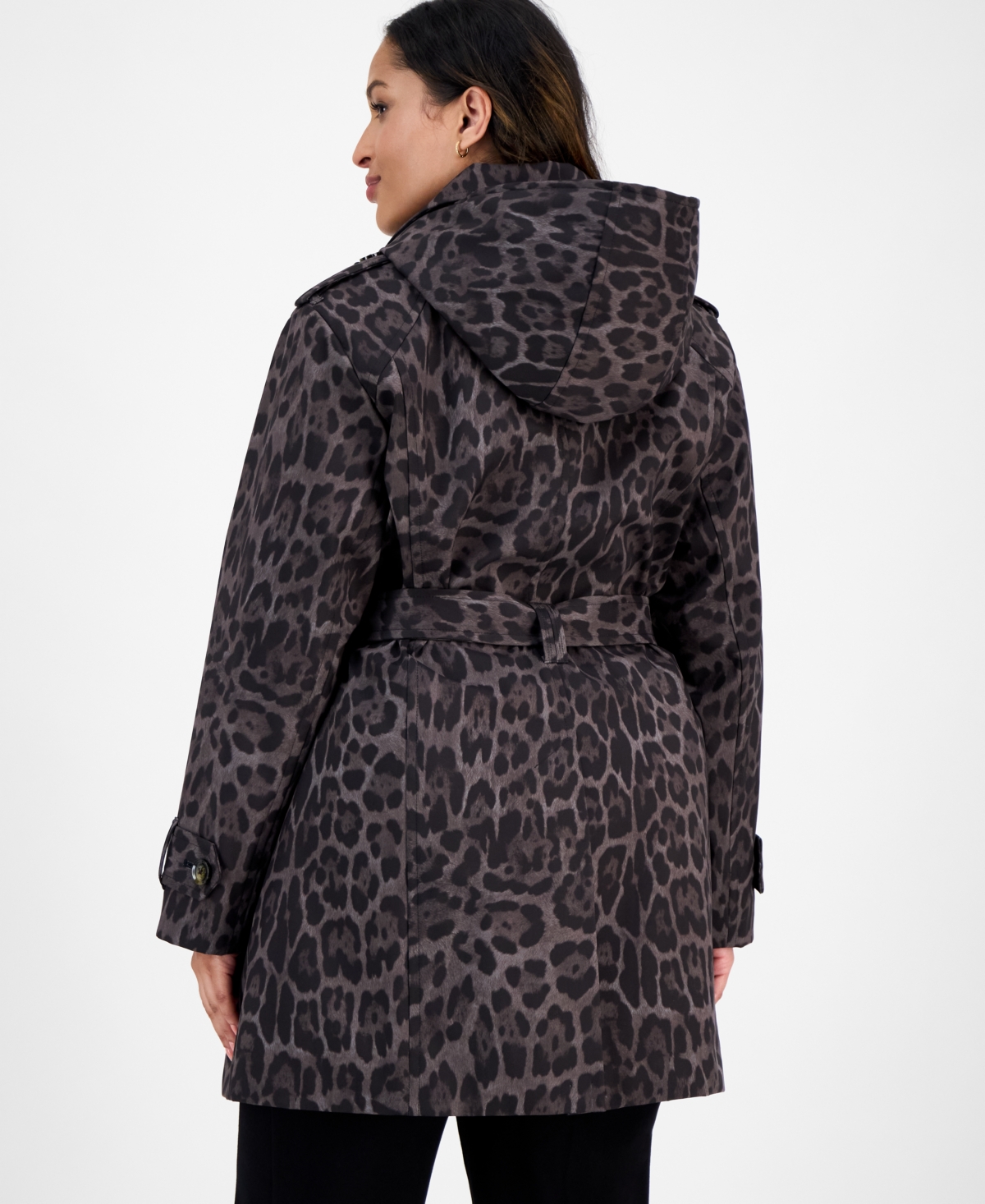 London Fog Plus Size Hooded Belted Raincoat In Multi