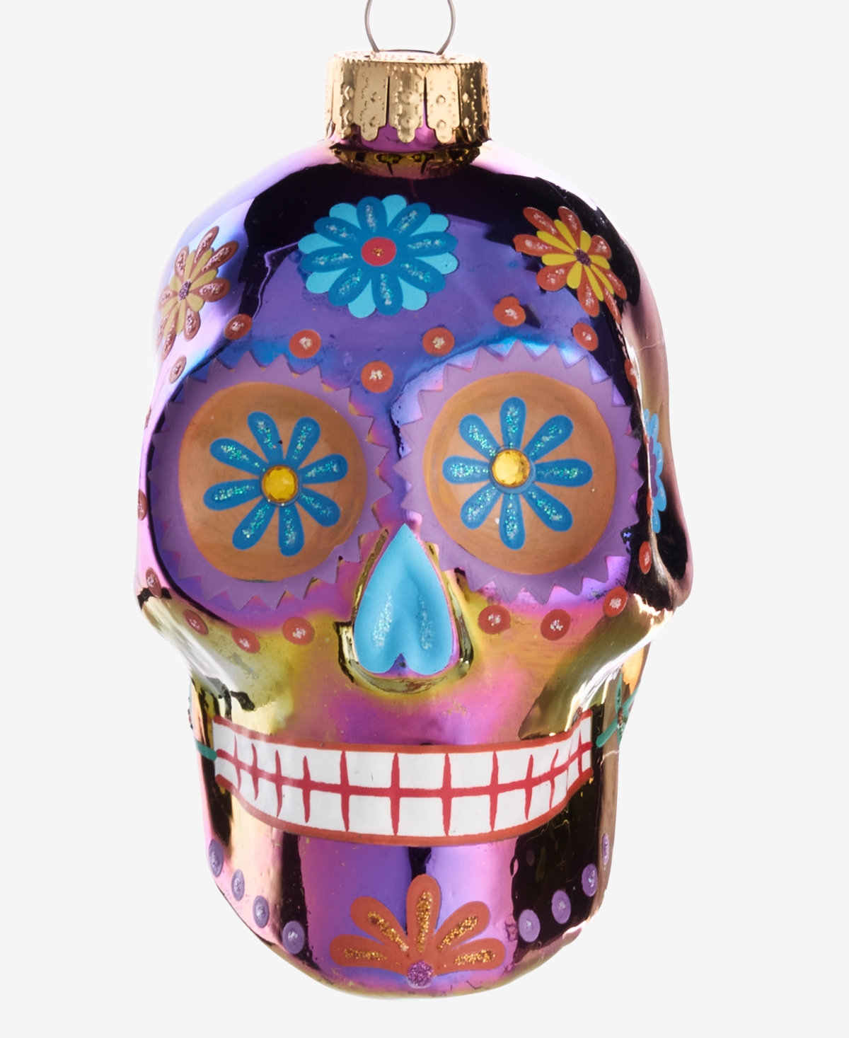 Holiday Lane Day Of The Dead Glass Colorful Skull Ornament, Macy's Exclusive In Transparent