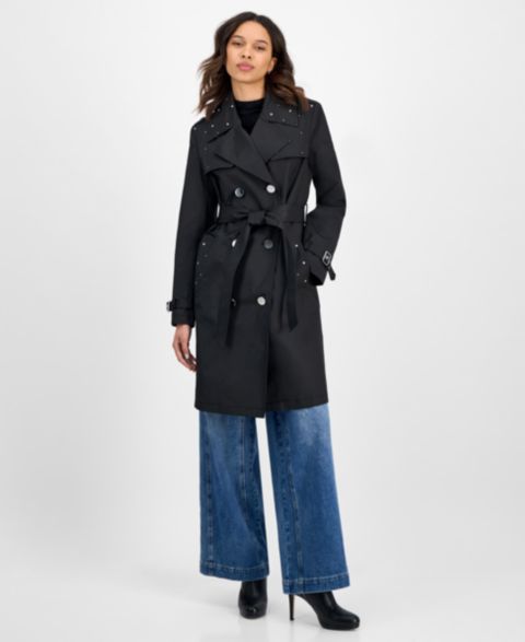 Женские куртки CeCe Double-Breasted Studded Belted Trench Coat