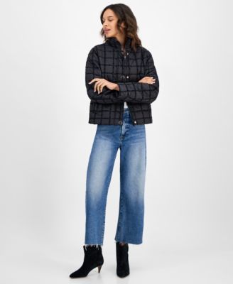 Women's Short Boucl&eacute; Windowpane Quilted Coat