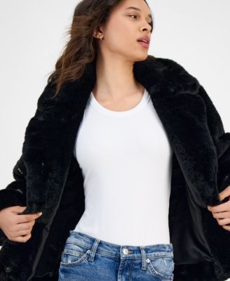 Women's Short Embellished Faux-Fur Coat