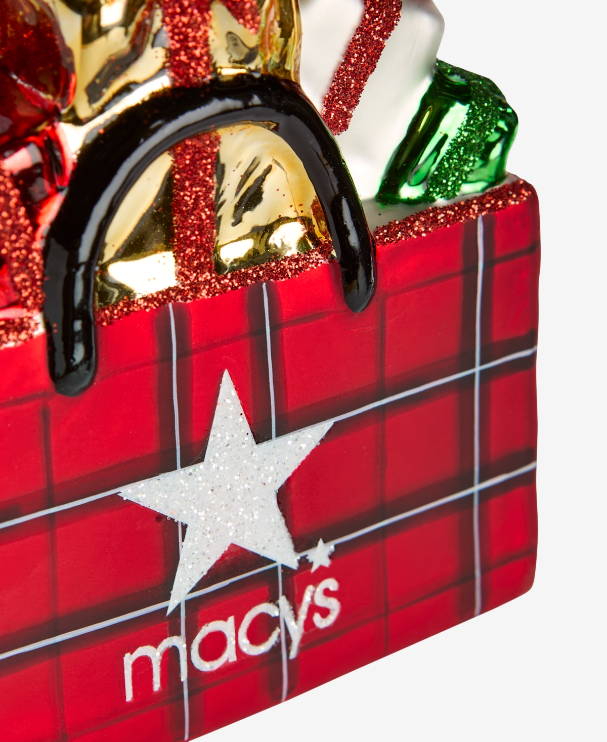 Holiday Lane Macy's Glass Plaid Gift Bag Ornament, Macy's Exclusive In Red