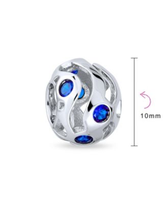 Set of 2 Wave Royal Blue Cubic Zirconia Charm Bead Simulated Sapphire Sterling Silver