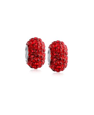 .925 Sterling Silver Solid Light Blue Crystal Spacer Charm Bead Core for Bracelet (Set of 2)