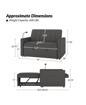 Duncan Modern Upholstered Linen Channel Tufted Sleeper Sofa with Built-In USB Port