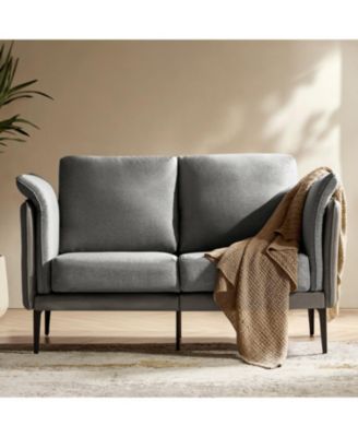 Vecent Modern Faux Leather-trimmed Fabric Sofa
