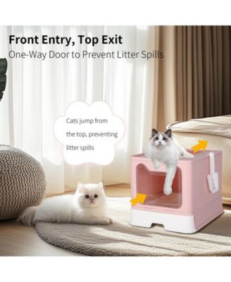 Cat Litter Boxes Pet Toilet with Scoop Drawer Top Opening