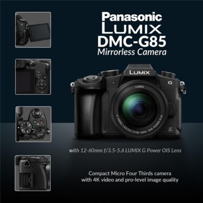 LUMIX DMC-G85 Mirrorless Camera with 12-60mm f/3.5-5.6 LUMIX G Power OIS Lens, Black, Bundle with 32GB UHS-I SDHC Memory Card, Shoulder Bag