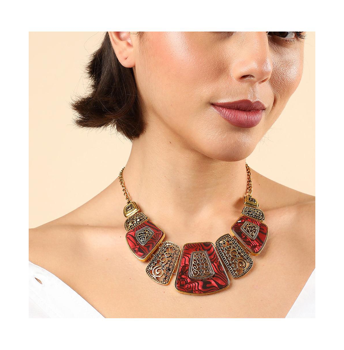 Sohi Women's Gold Plated Statement Necklace In Red
