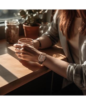 Women s VivreLuxe 34mm Rectangle Quartz Watch, Crystal Bezel, Roman Numeral Dial, Stainless Steel Bracelet