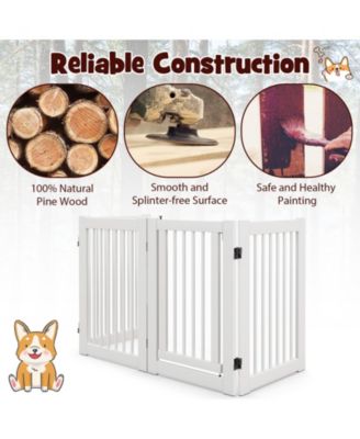 4-Panel Freestanding Wooden Pet Gate – Tall Dog Fence for Safety and Style