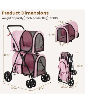 4-in-1 Double Pet Stroller with Detachable Carrier and Travel Carriage – Multi-functional Pet Travel Solution