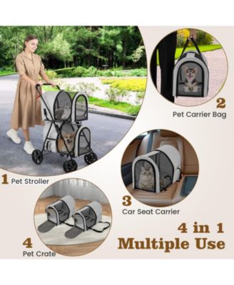 4-in-1 Double Pet Stroller with Detachable Carrier and Travel Carriage – Multi-functional Pet Travel Solution