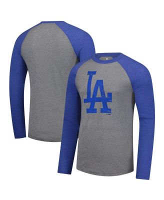 Fanatics - Men's Heather Gray/Heather Royal Los Angeles Dodgers Weathered Logo Tri-Blend Raglan Long Sleeve T-Shirt