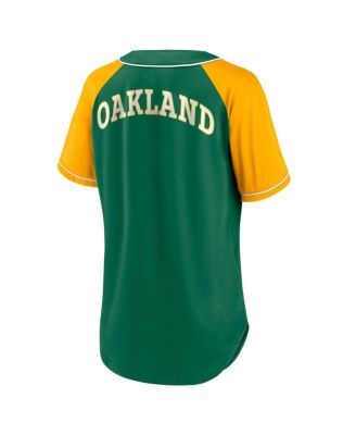 Women's Green Oakland Athletics Cooperstown Collection Bunt Raglan V-neck T-Shirt