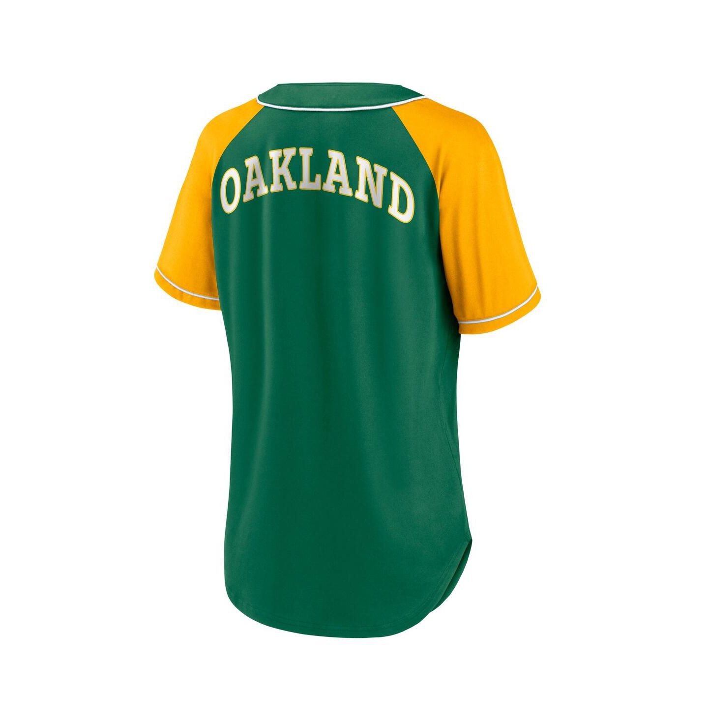 Женская футболка Fanatics Green Oakland Athletics Cooperstown Collection Bunt Raglan V-neck — фото 3