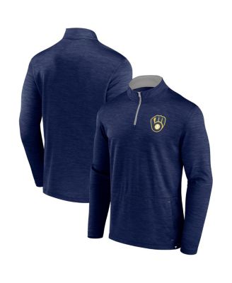 Fanatics - Men's Heather Navy Milwaukee Brewers Fundamentals Quarter-Zip Pullover Sweatshirt