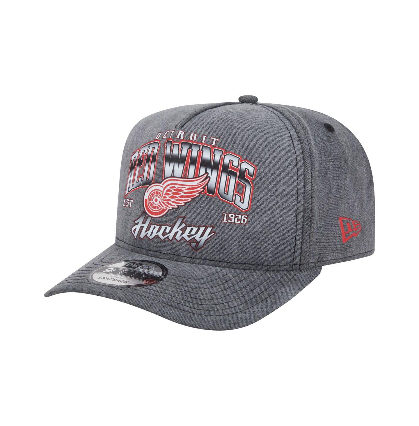 Мужская кепка New Era Charcoal Detroit Red Wings Throwback Washed A-Frame Pre-Curved 9FIFTY Snapback Hat — фото 1