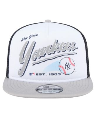 Men's White/Gray New York Yankees Retro Script Trucker 9FIFTY Snapback Hat