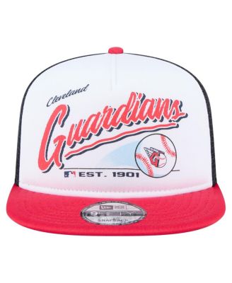 Men's White/Red Cleveland Guardians Retro Script Trucker 9FIFTY Snapback Hat