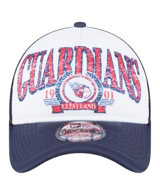Men's White/Navy Cleveland Guardians Distressed 9FORTY A-Frame Adjustable Trucker Hat