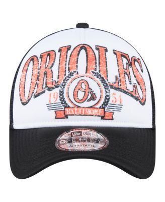 Men's Black Baltimore Orioles Distressed 9FORTY A-Frame Adjustable Trucker Hat