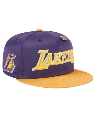 Men's Purple/Gold Los Angeles Lakers Throwback Satin Vintage Pin Two-Tone 59FIFTY Fitted Hat