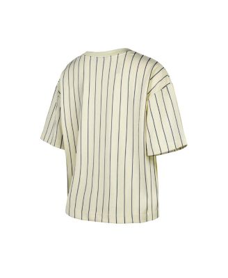 Women's Cream Cleveland Guardians City Connect Multiplier Pinstripe Cropped T-Shirt