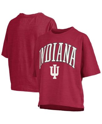 Pressbox - Women's Crimson Indiana Hoosiers Nelson Arch Over Logo Waist Length Oversized Slub T-Shirt