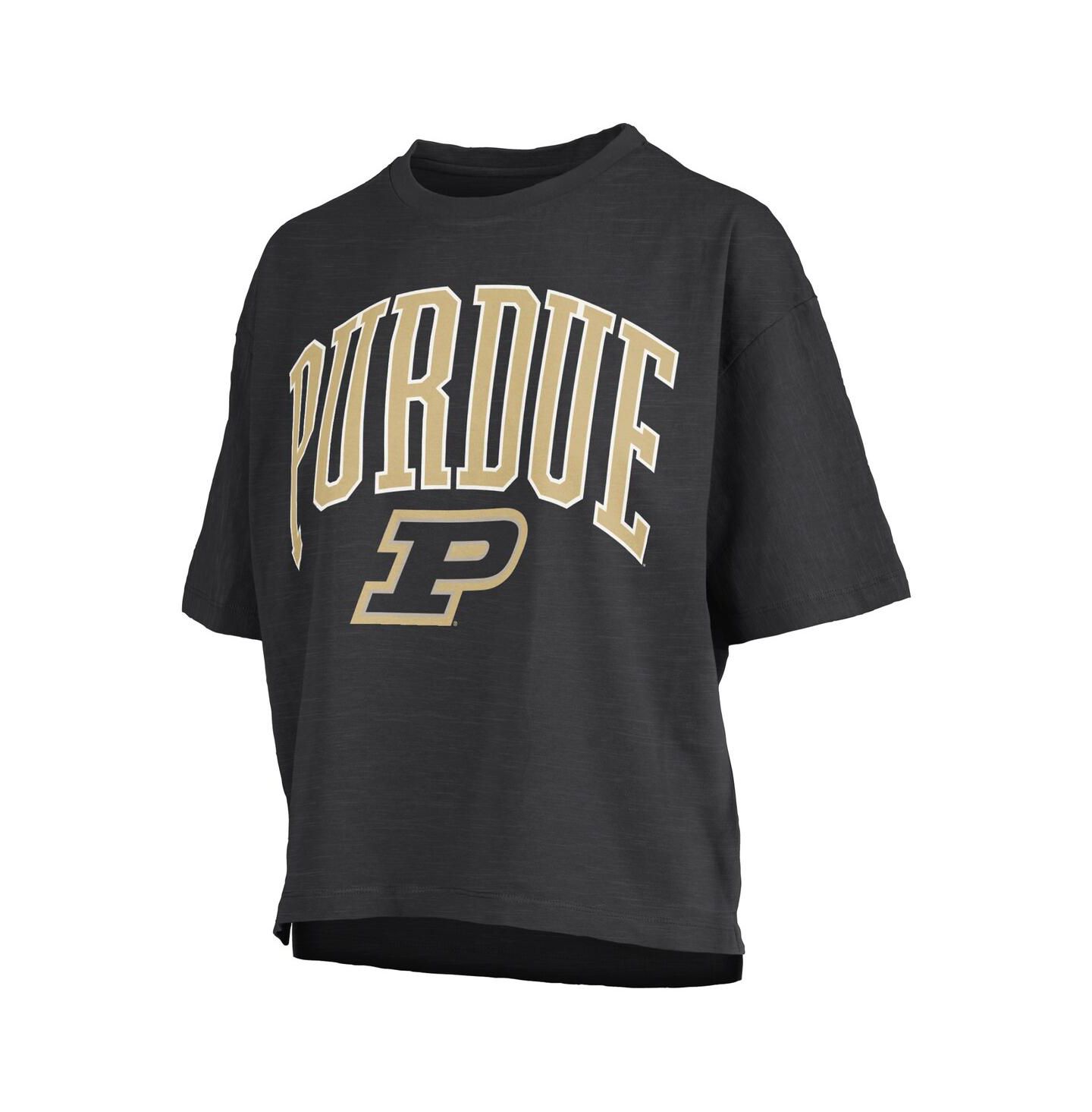 Женская футболка Pressbox Black Purdue Boilermakers Nelson Arch Over Logo Waist Length Oversized Slub — фото 2