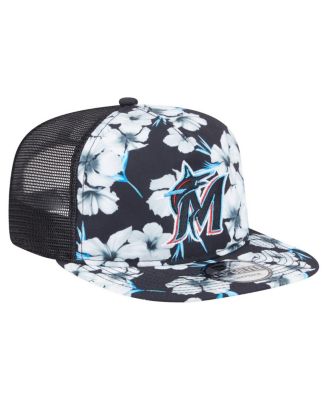 Men's Black Miami Marlins Adventure Pattern Golfer Trucker Snapback Hat