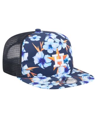 Men's Navy Houston Astros Adventure Pattern Golfer Trucker Snapback Hat