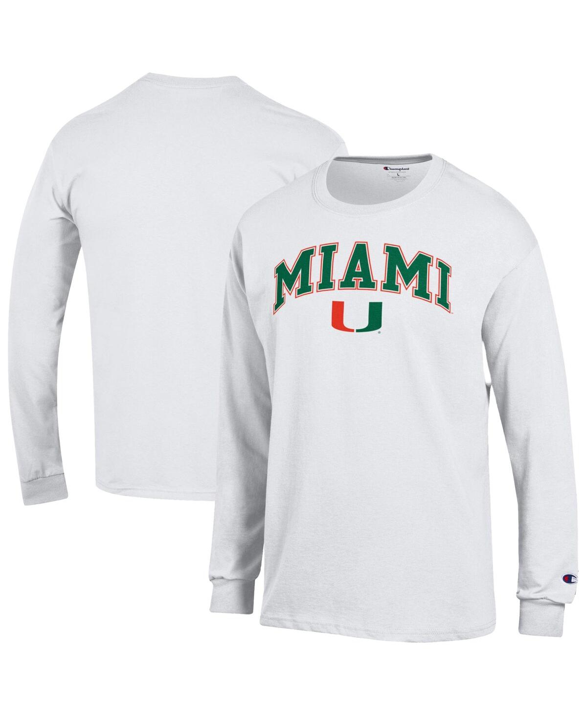 Champion Men's Orange Miami Hurricanes Arch Over Logo Long Sleeve T-Shirt - White