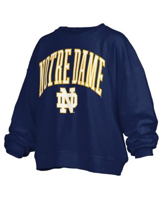 Women's Navy Notre Dame Fighting Irish Janise Arch Over Logo Waist Length Oversized Pullover Sweatshirt
