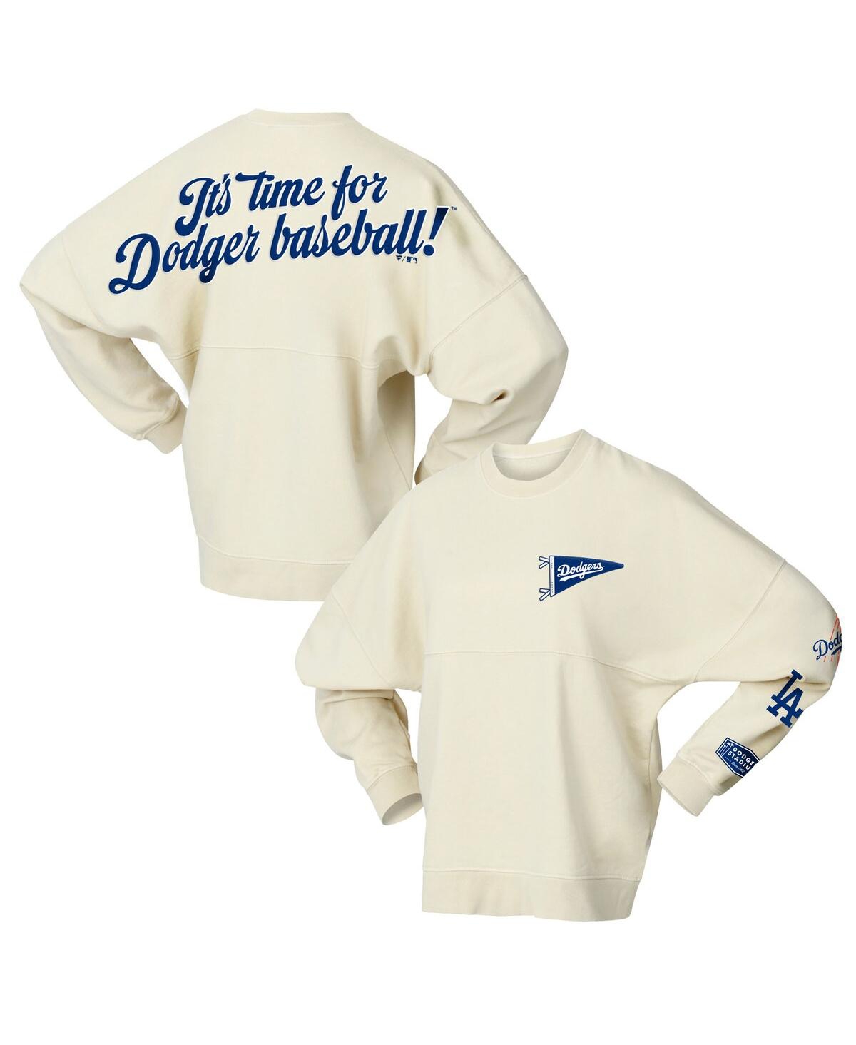 Fanatics Women's Tan Los Angeles Dodgers Pennant Flag Branded Fleece Pullover Sweatshirt In Brown