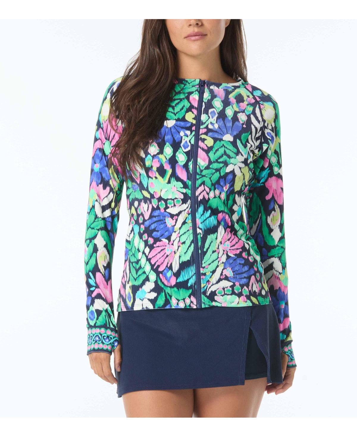 Women's Long Sleeve Zip Up Front Rash Guard - 970-multi